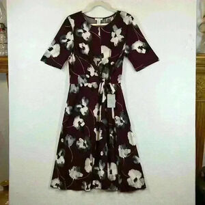 London Times Women’s Dress Size 14 Purple /Grays Floral Midi NWOT